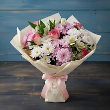 Букет цветов из:  Хризантемы, Альстромерии и Розы #REPLACE_PRED# Милютинской