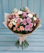 Букет цветов из:  Хризантемы, Розы и Альстромерии в Милютинской